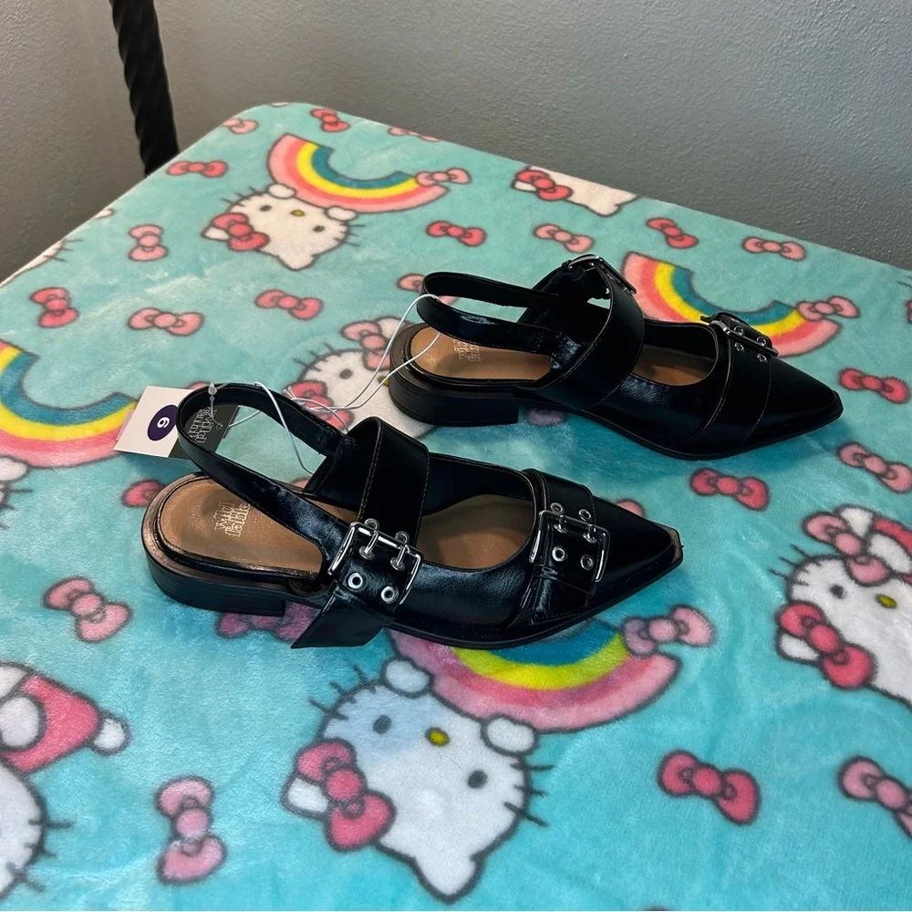 Size 6 Peyton Double Buckle black‎ Slingback Flats by wild fable